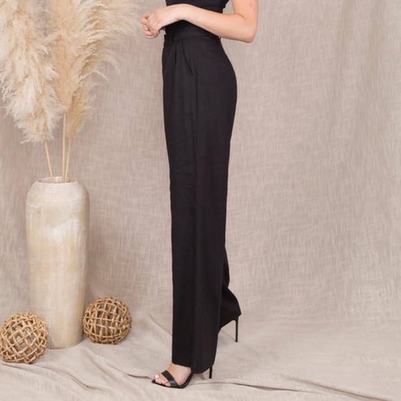 Black wide leg high waisted linen trousers - Picture 2 of 3